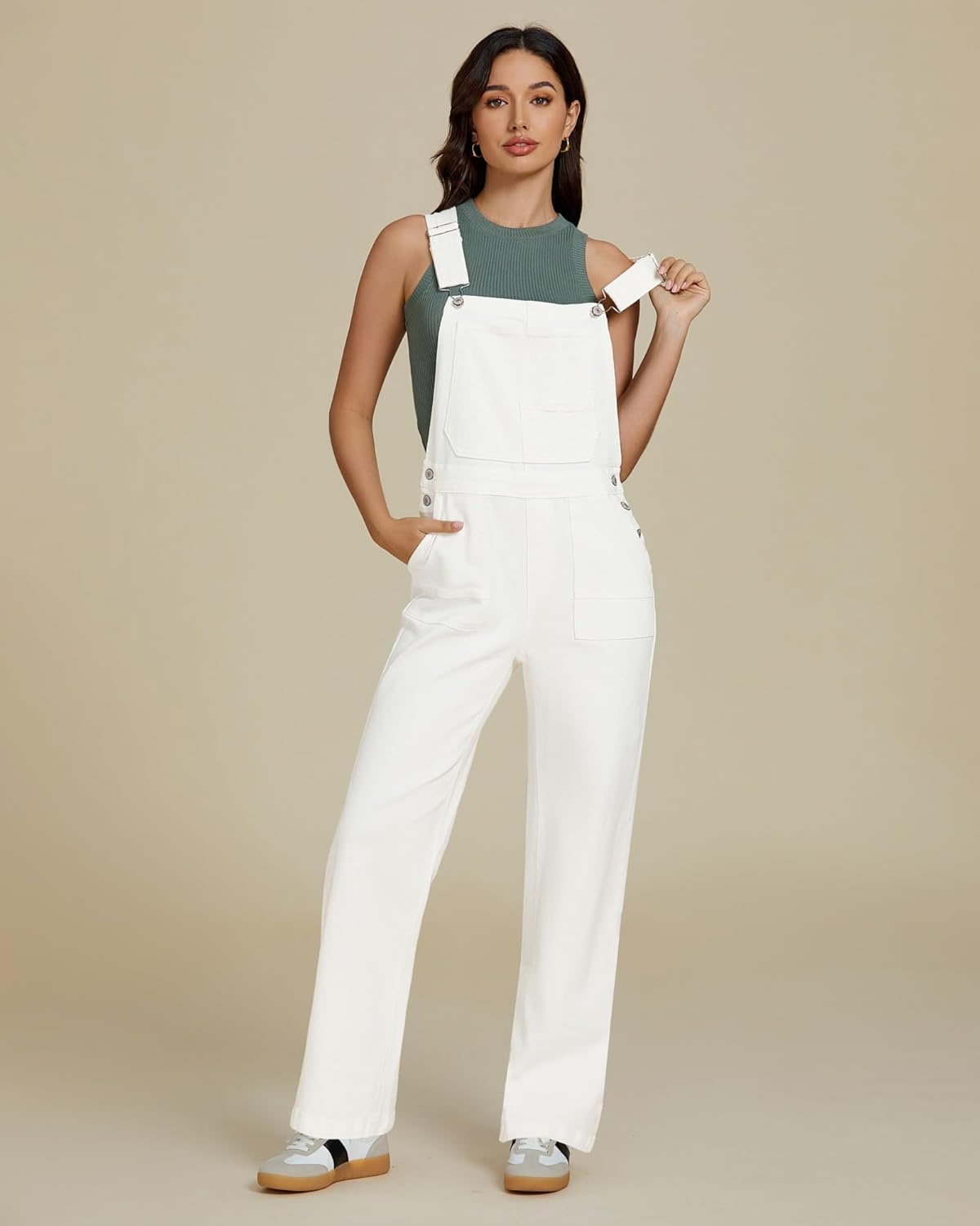 luvamia Jean Overalls for Women Straight Wide Leg Baggy Stretchy Denim Bib Adjustable Strap Casual Jumpsuit Loose Fit - Image 3