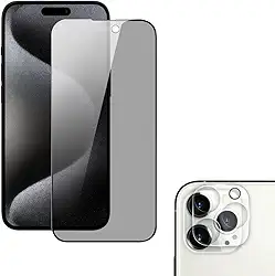 Película De Vidro Privacidade 3D Anti Spy Tela Toda Para iPhone + Película Lente de Câmera (iPhone 15 Pro)