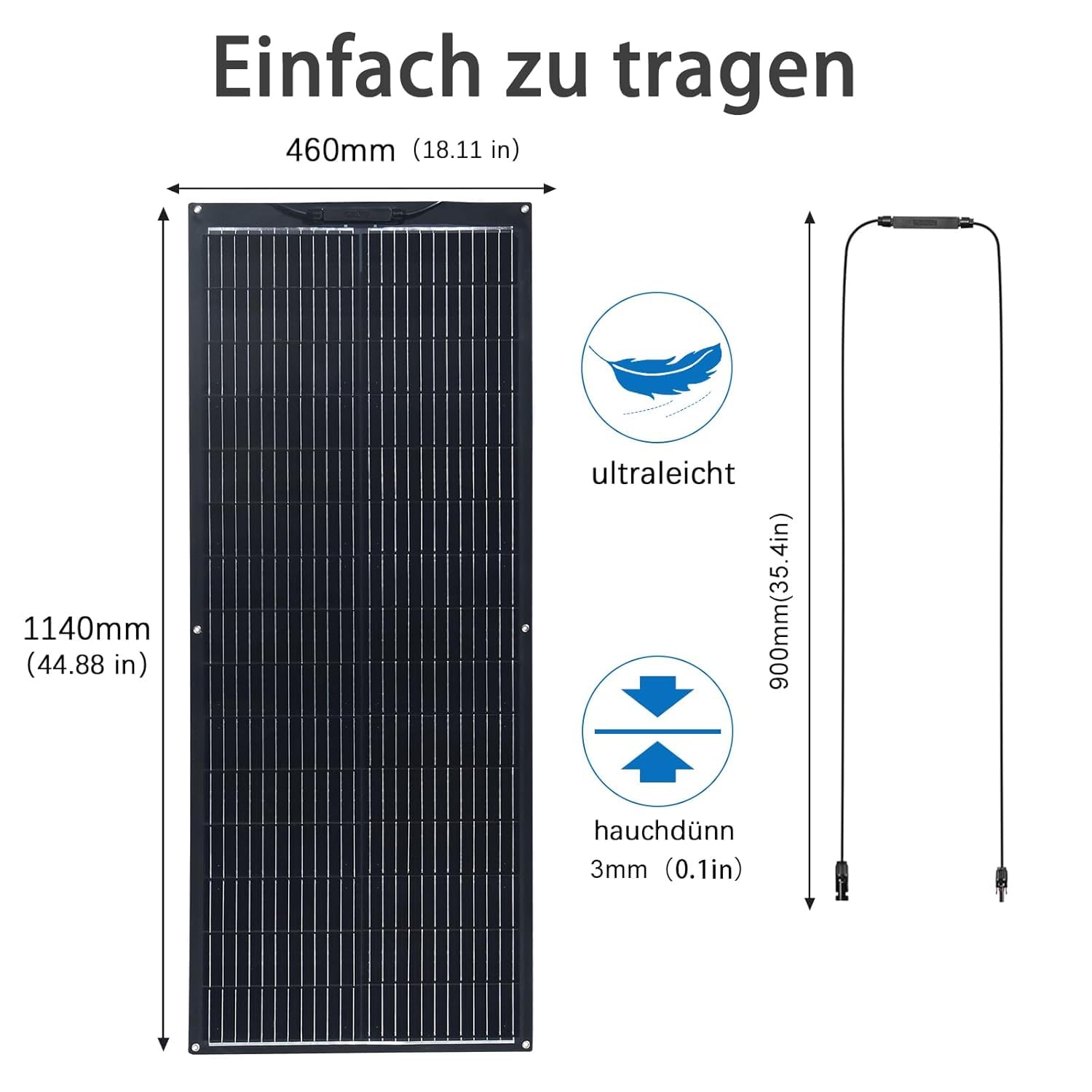 Solarpanel Flexibel 300W 12V, Flexibles Solarpanel Schmal Lang Schwarz, Solarmodul Flexibel Wohnmobil für 12V Batterien Balkon, Solaranlage für Wohnwagen Boot Pv Module
