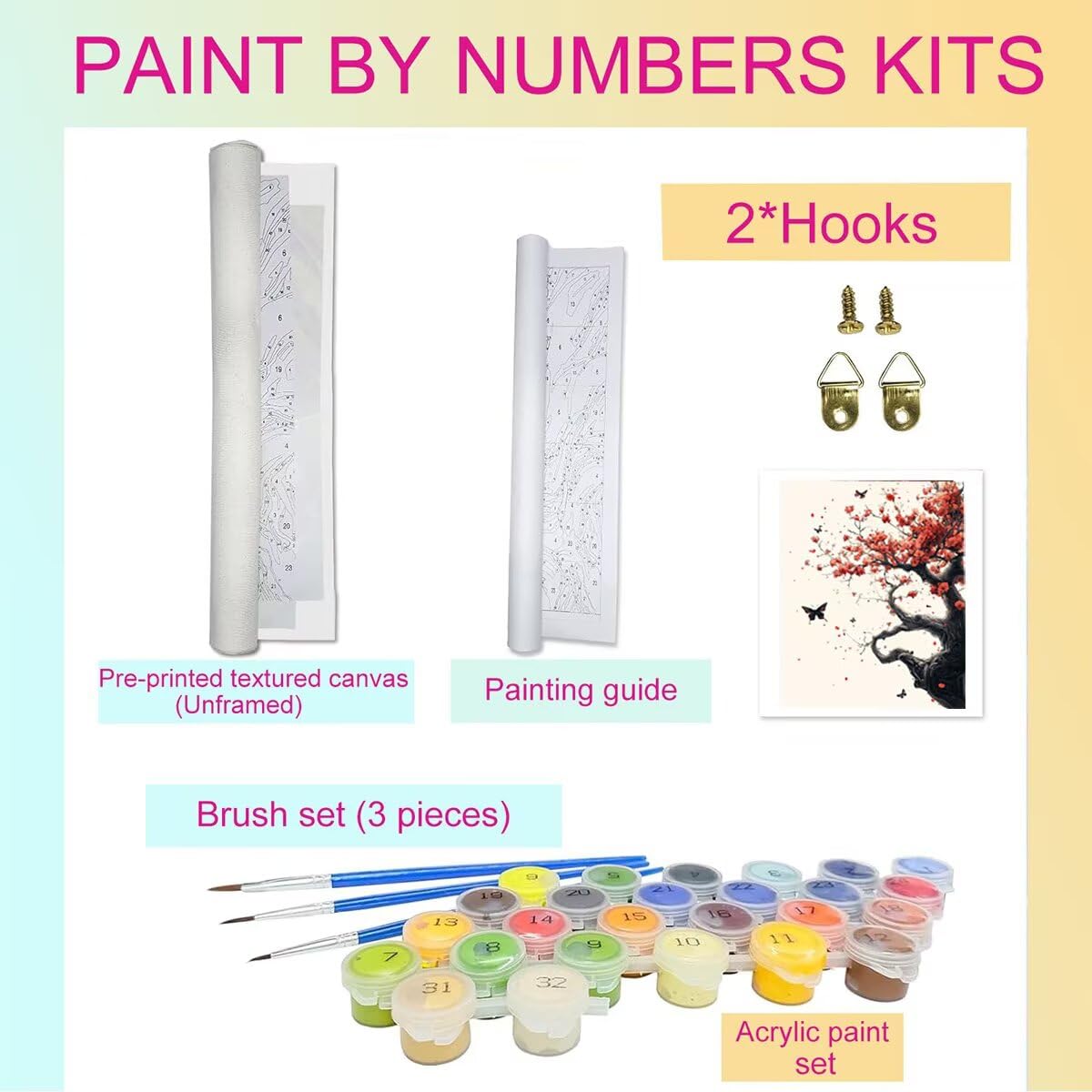 Dipingere con i Numeri Farfalla, Paint by Numbers Adulti Albero, Fai da te Creativi Adulti Quadri da Dipingere Numerati Kit per Decorazione Della Parete di Casa, Regalo 100x135 cm Senza Cornice 2V-6