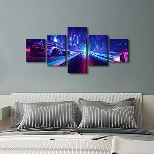 Miniatura 4 de Cyberpunk - Pintura de auto deportivo afinada para decoración de bar, cuadros retro para autos deportivos, 5 piezas, lienzo para pared, decoración