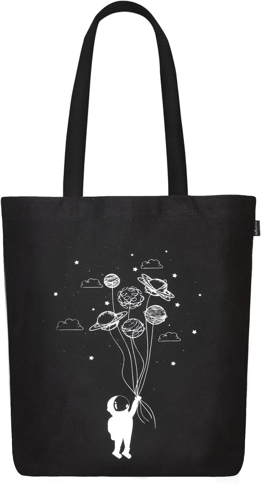 Canvas Tote Bags for Women with Zip, College Bag for Girls, 100% Organic Cotton Tote Bag for Shopping, Travel & beach bags for women (Fly me to space)