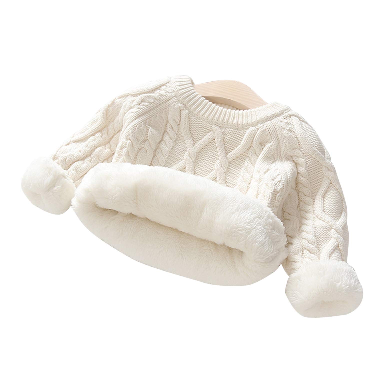 Pull Tricoté Enfant Torsades Col Rond Chandail en Tricot Doublure Epaisse Confortable Chaud Automne Hiver pour Naissance Bébé Fille Garçon