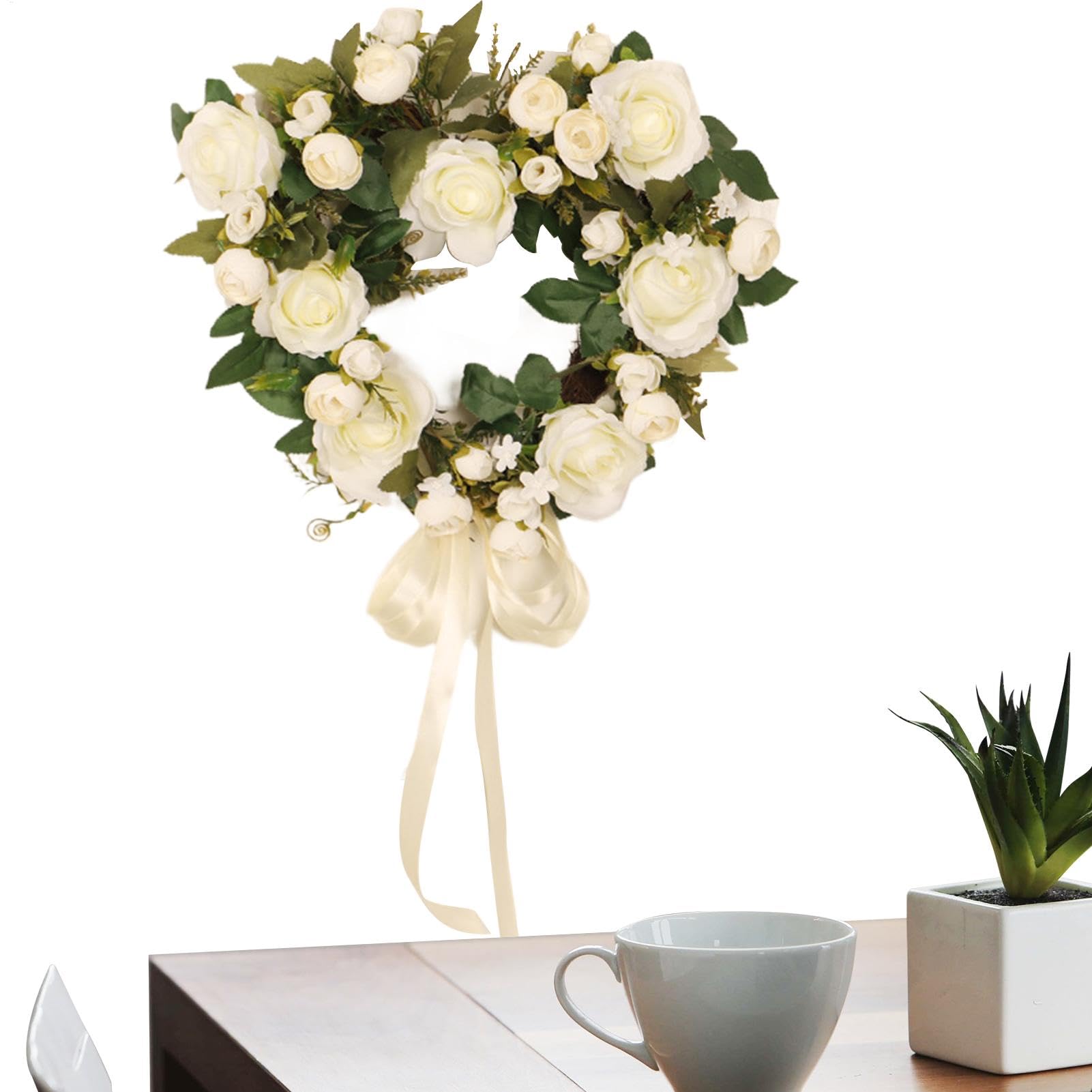 Couronne de Saint-Valentin pour porte d'entrée, couronne de cœur de rose, couronne de fleurs d'extérieur - Couronne de printemps - 38 cm, couronne de fleurs, de porte d'entrée, artificielle