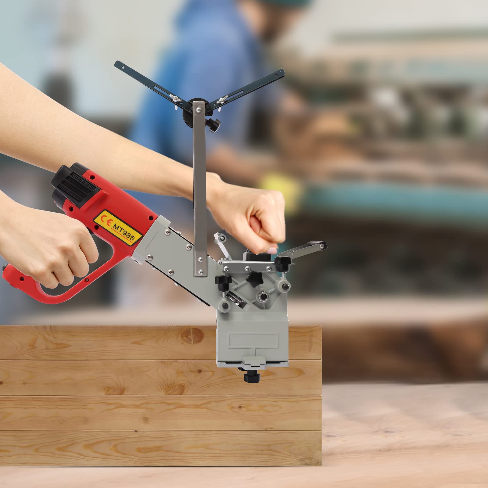 220V 50Hz MT985 Plaqueuse de Chant Portable, Petite Encolleuse de Chants, Trimmer Edge Banding, Épaisseur Réglable de 0,6mm avec Contrôle de Vitesse