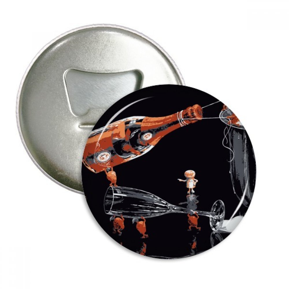 Décapsuleur aimanté frigo avec badge bouton et aimants de réfrigérateur ronds en argent