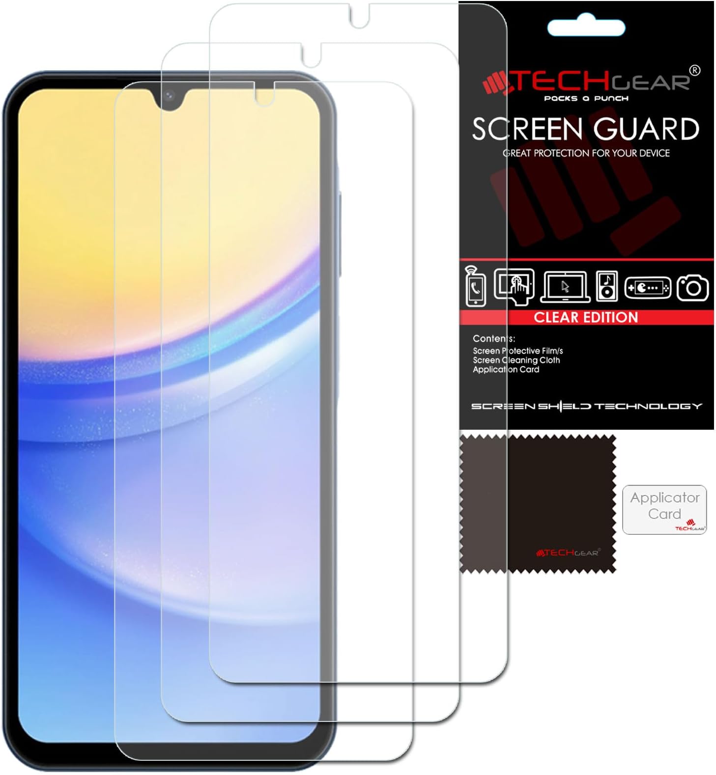 TECHGEAR Screen Protectors [3 Pack] Compatible with Samsung Galaxy A15 5G / A15, CLEAR LCD Screen Protectors Cover Guards