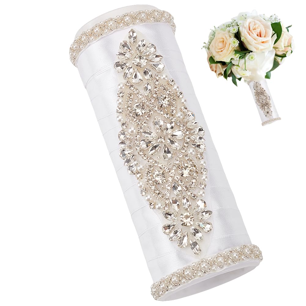 Support de bouquet de mariée satin champagne et strass pour fleur fraîche et artificielle