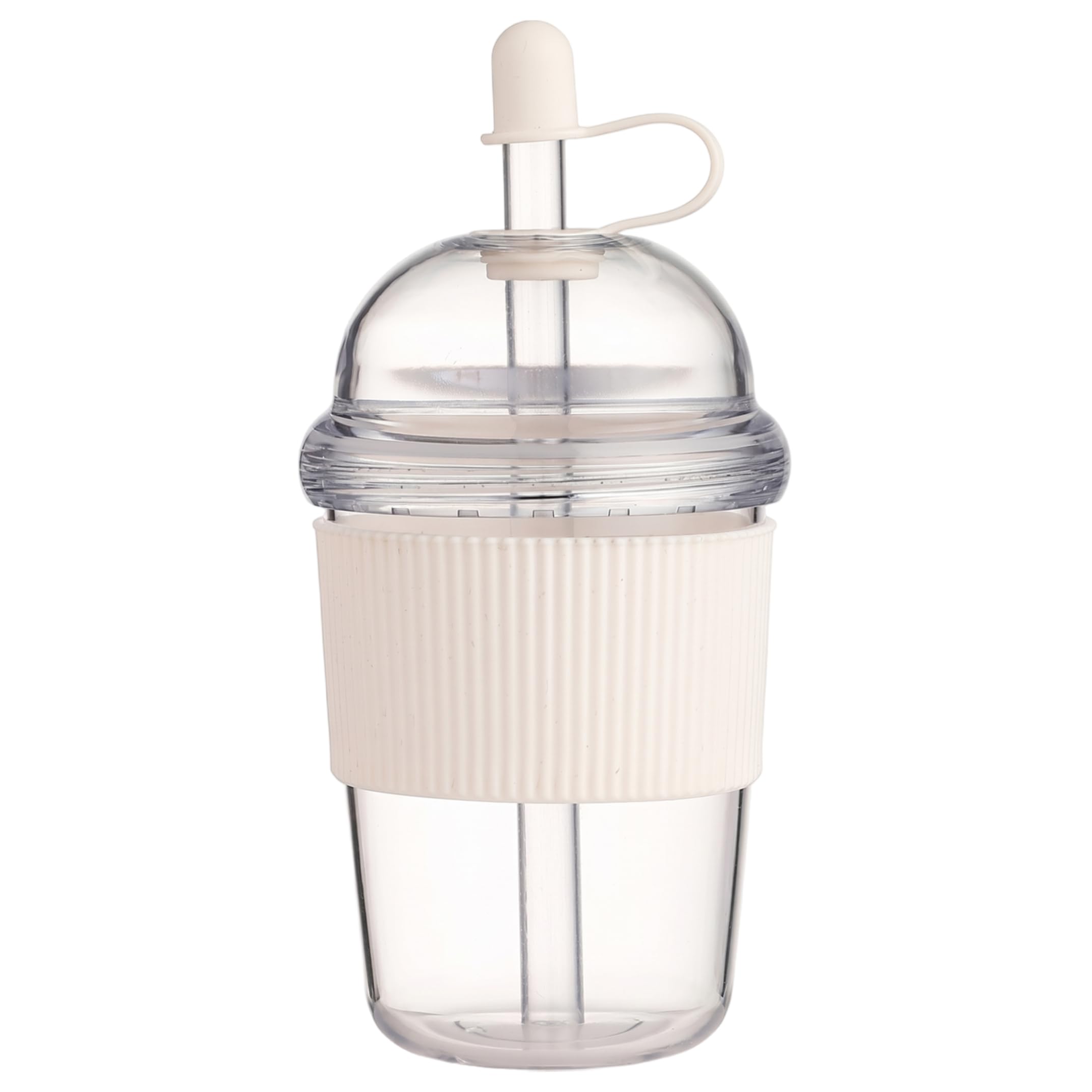 Wiederverwendbarer Eiskaffeebecher, 430 ml Eiskaffeebecher mit Strohhalm – Wasserbecher mit verbrühungshemmender Silikonhülle, weiß