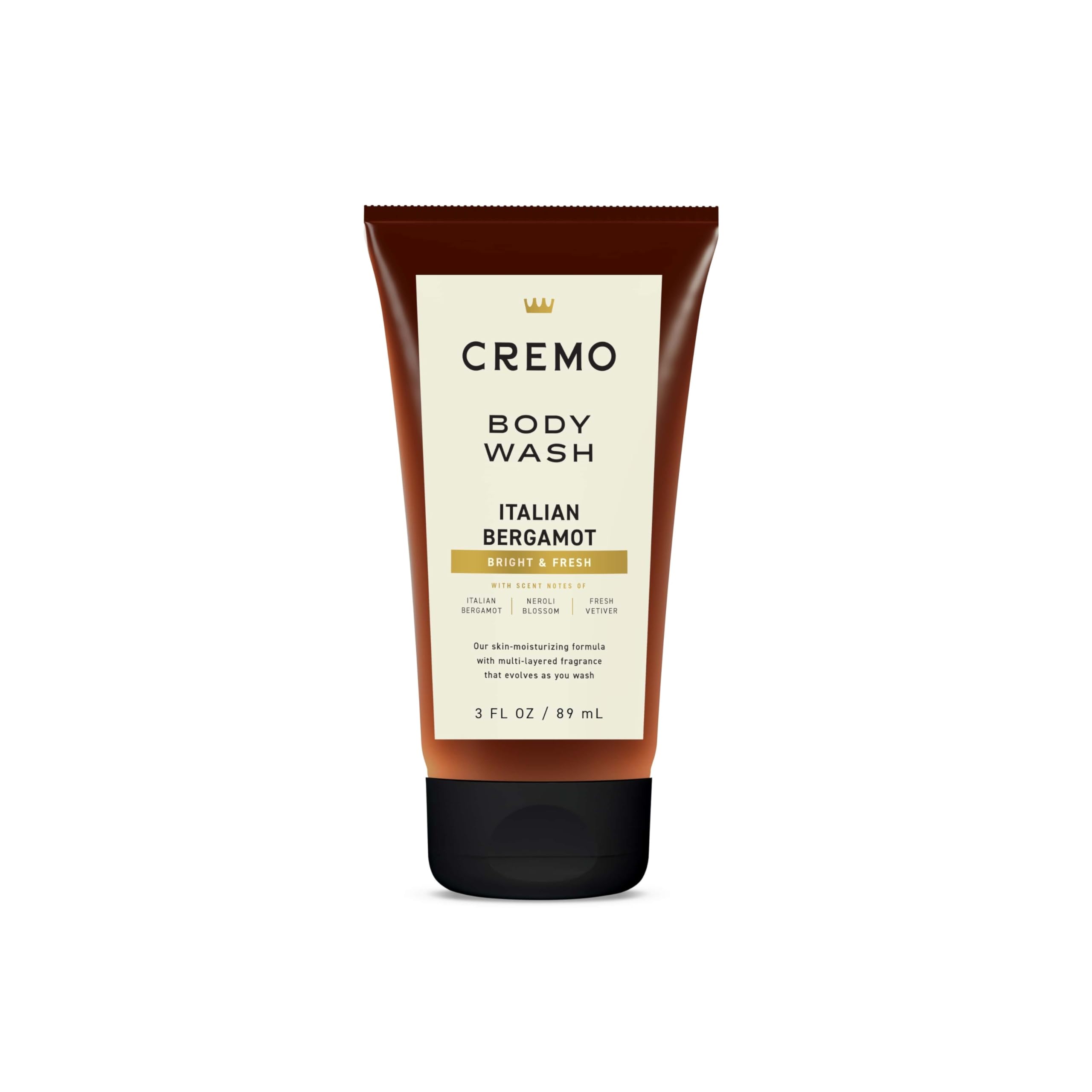 Cremo Rich-Lathering Italian Bergamot Travel Size Body Wash Men, Notes of Italian Bergamot, Neroli Blossom, and Fresh Vetiver, 3 Fl Oz Travel Essentials