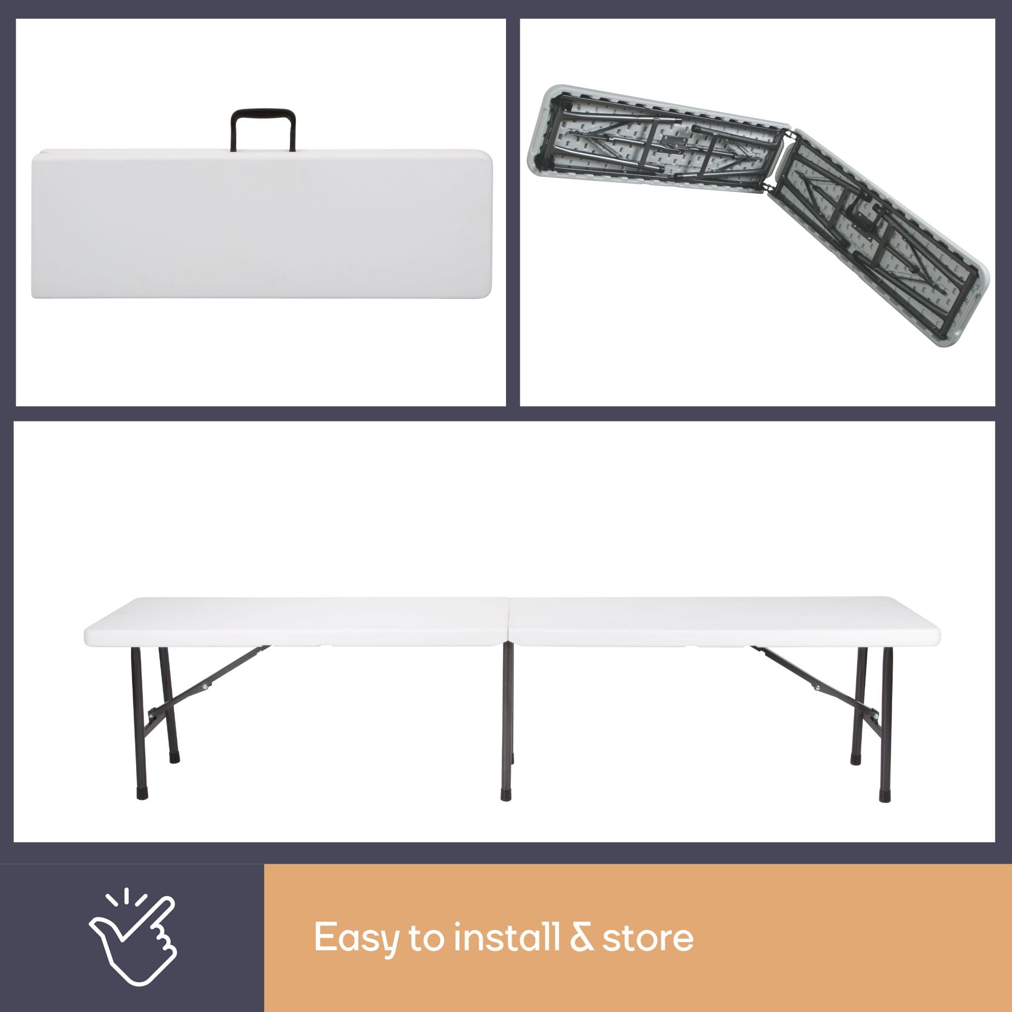 Perel Panca pieghevole con maniglia, panca da esterno resistente alle intemperie per giardino, terrazza, balcone, campeggio, picnic, barbecue o festa, portatile fino a 400 kg, bianca