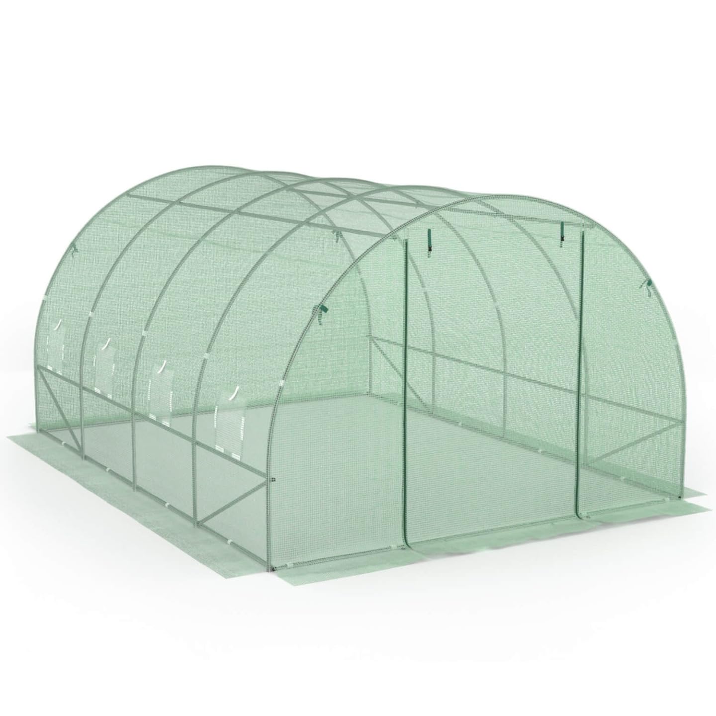 IDMarket - Serra da giardino a tunnel da 12 m², 4 x 3 x 2 m, in acciaio zincato + telo anti-UV con porta e finestre ZEBRA verde