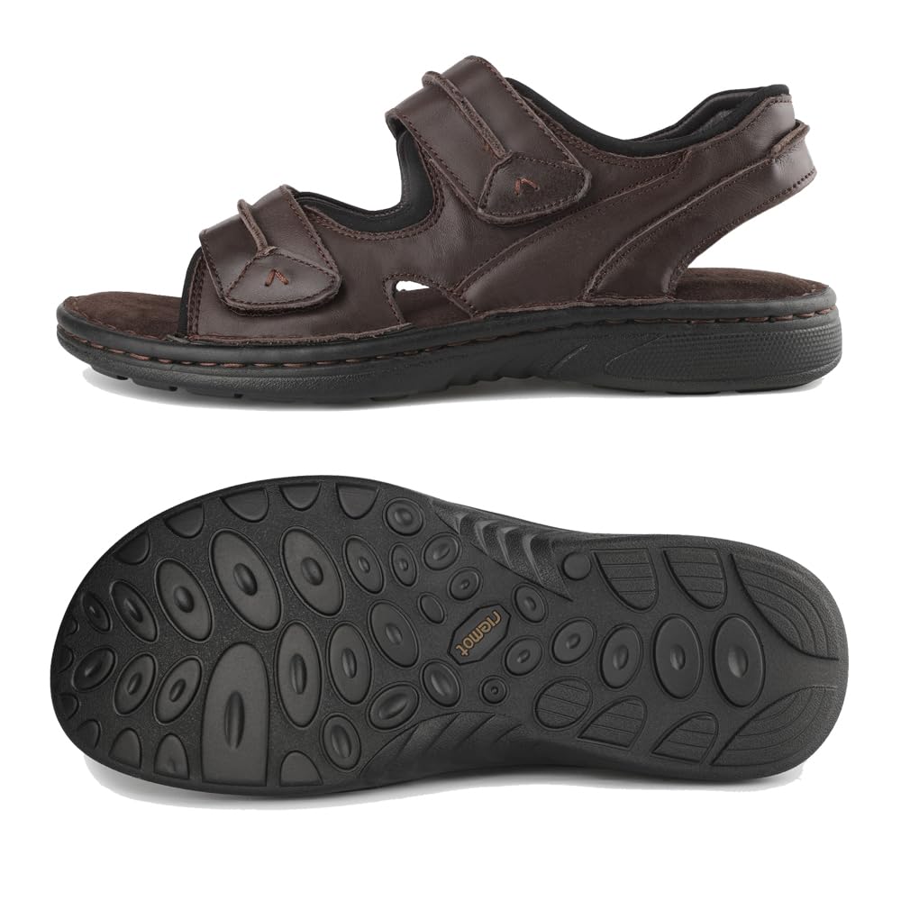riemot Sandalias de hombre de piel para verano, playa, trekking, para hombre, deportes al aire libre, con cierre de velcro, sandalias de piel para playa EU42-47