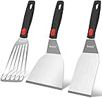 Beijiyi Stainless Steel Spatula Set, Heavy Duty Small Metal Spatula for Cooking Cast Iron Skillet with Silicone Handle - Griddle Grill Kitchen Spatula Flipper for Pancake, Fish, Smash Burger and Egg