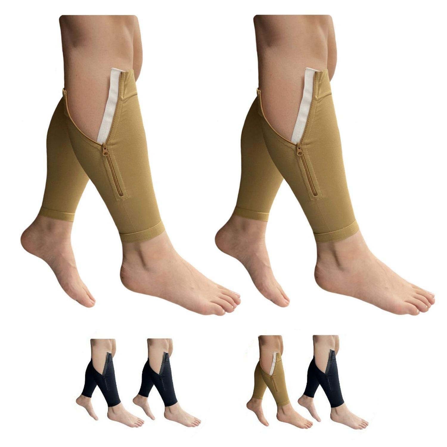 HealthyNees Shin Footless 20-30 mmHg Zamek Kompresyjny Noga Łydka 2 Pary Rękaw (Beżowy Combo, 2X-L)