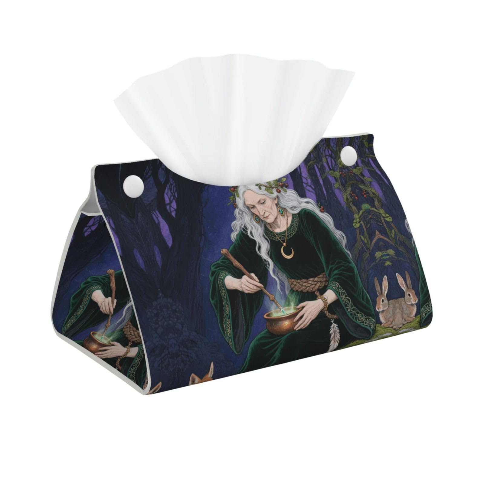 Pu Leather Tissue Box Cover, Forest Witch Rectangle Tissue Case Covers Decorative Tissue Box Holder Waterproof Tissue Holder Organizer for Bathroom Home Office