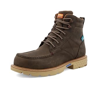 Twisted X Mens 6" Work Boot, Moc Toe Nano Toe with CellStretch, Shitake, 10 M