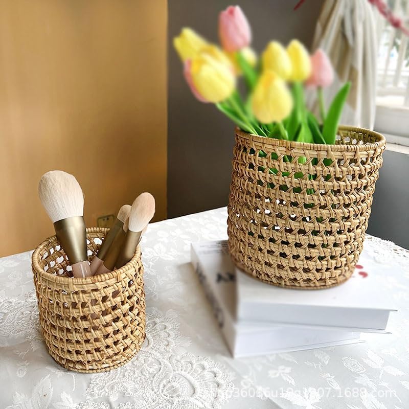 Rattan Vintage Woven Pencil Holder Flower Bucket Desktop Stationery Comb Makeup Storage Fork Chopsticks image 2