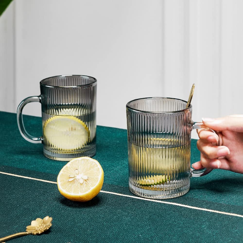 Glastasse, Bleifreies Klarglas-Kaffeetassen-Set Mit 6 Vertikalen Streifen, Glas-Teetasse Mit Griff For Wasser, Milch, Saft, Kaffee, Tee, 350 Ml (Color : Amber)