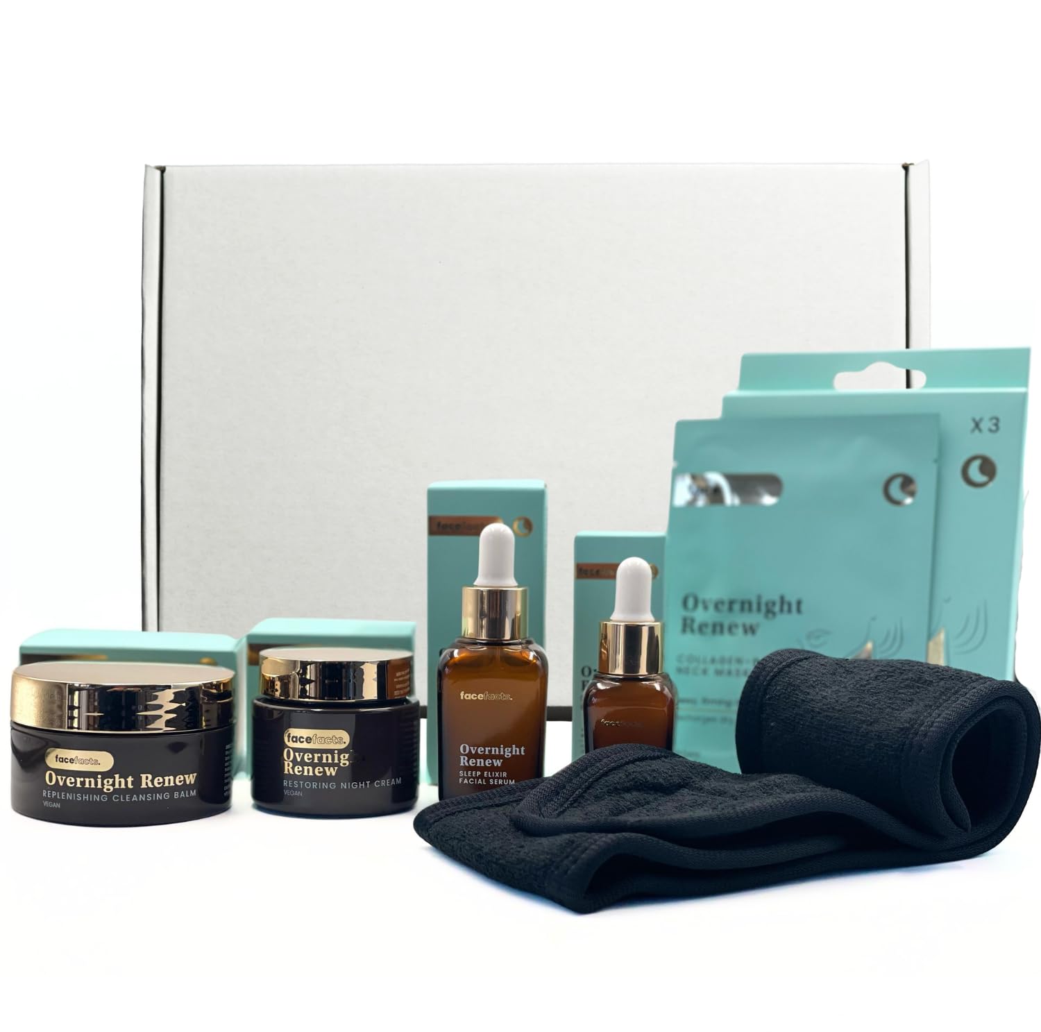Vegan Skincare Gift Set, Night Cream and Serum Kit for Face & Eyes, Complete Beauty Care Kit with Headband