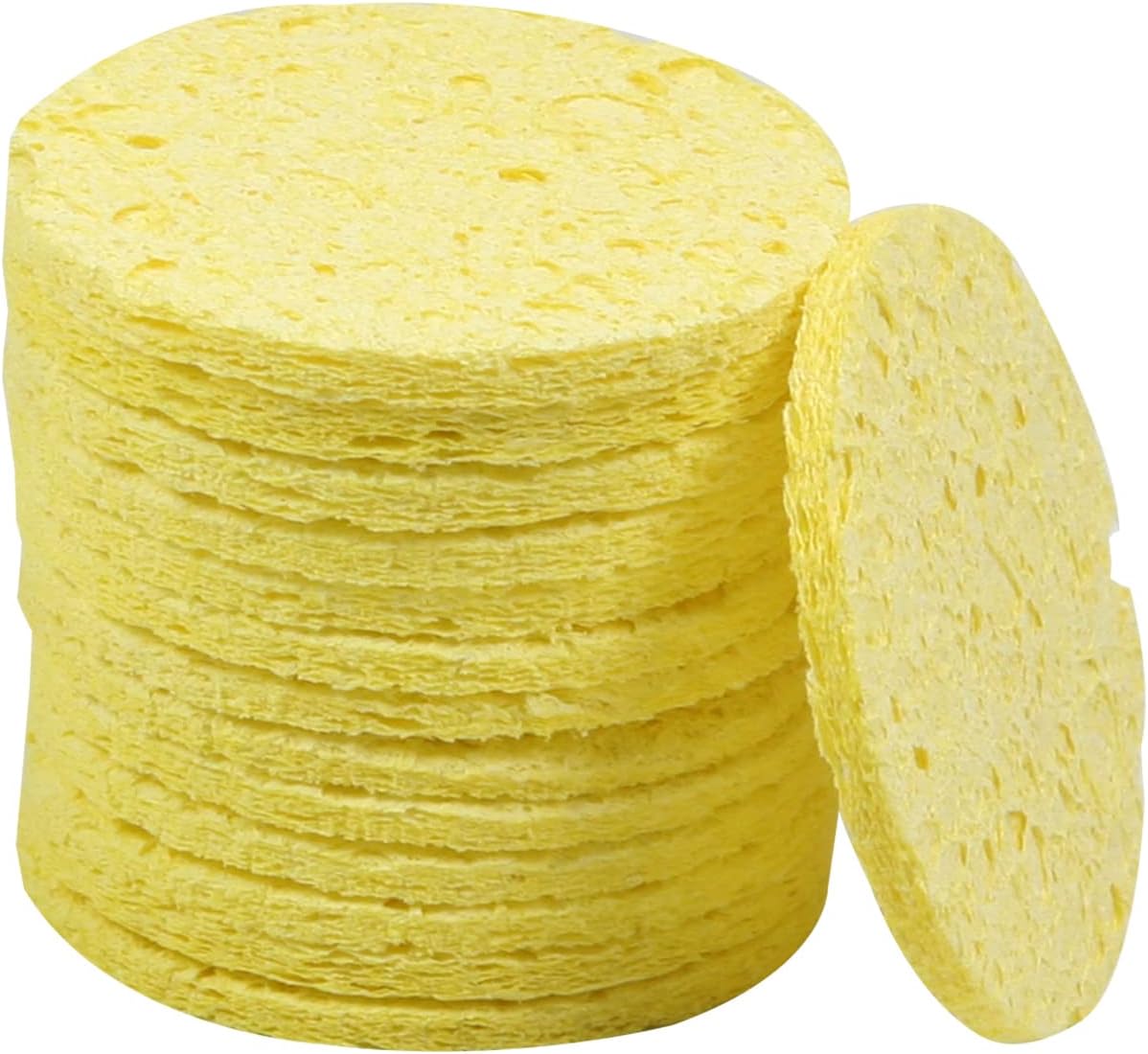Fielect Thicker Soldering Sponge Soldering Sponge 55mmx55mmx11mm for Iron Tips Cleaner Soldering Iron Cleaning Sponge, 20Pcs, Yellow, Round