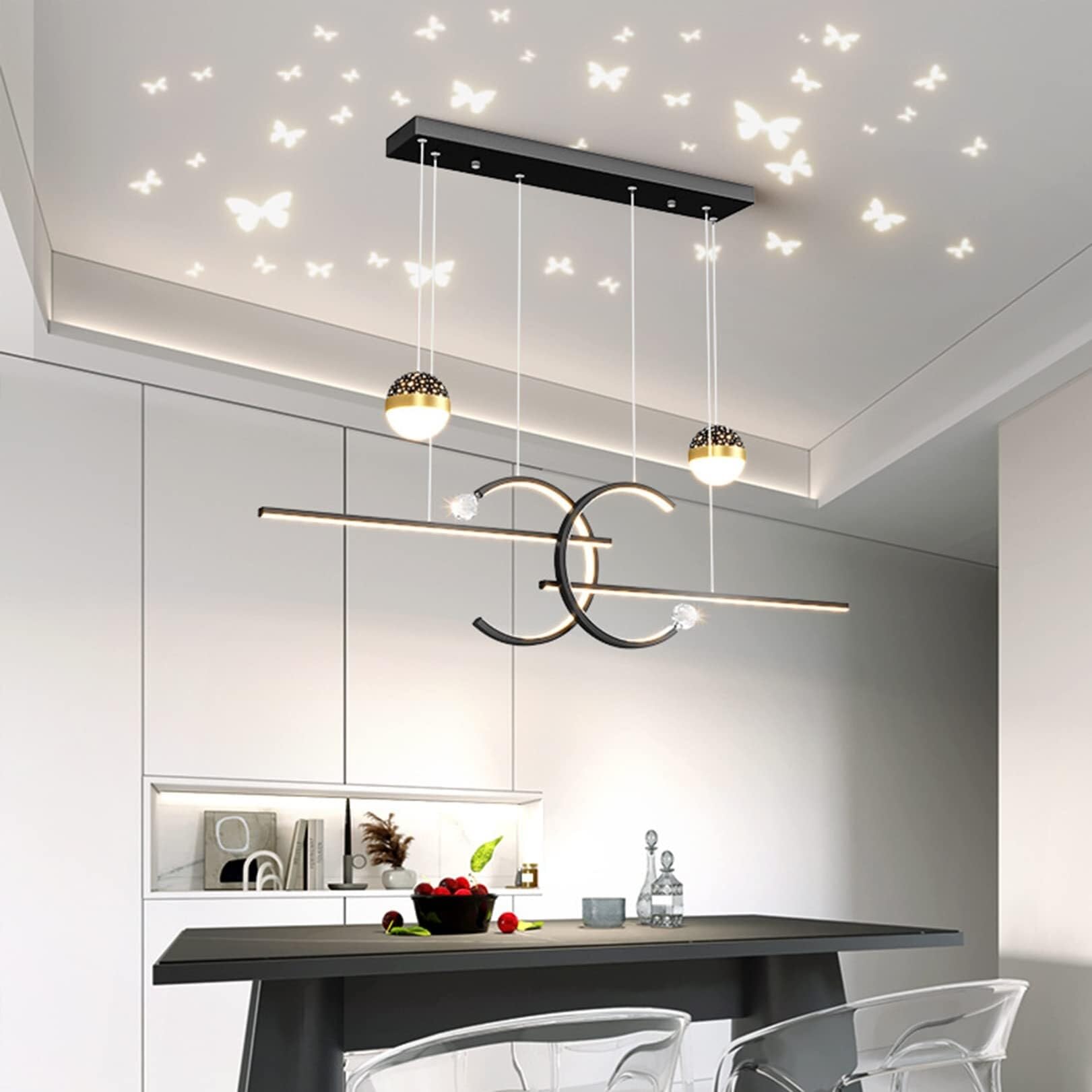SEMANHUA Dimmable LED Pendant Lamp Dining Table Table Lamp Modern Pendant Lamp with Remote Control Height Adjustable Pendant Lamp Kitchen Office Living Room Lighting Lamp (Gold, B-100cm) (Color : NOI