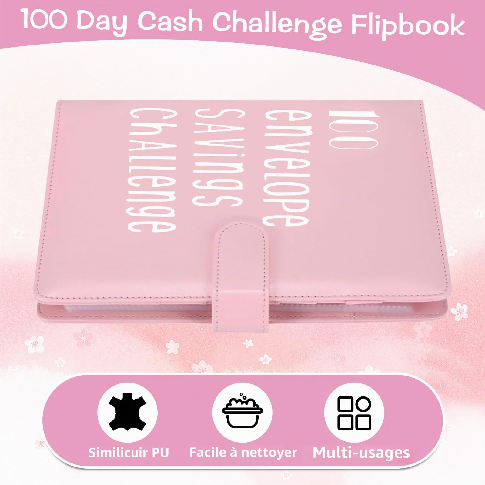 Classeur de Défi 100 Enveloppes A5 Budget Cahier avec Stylo Feuilles Rose