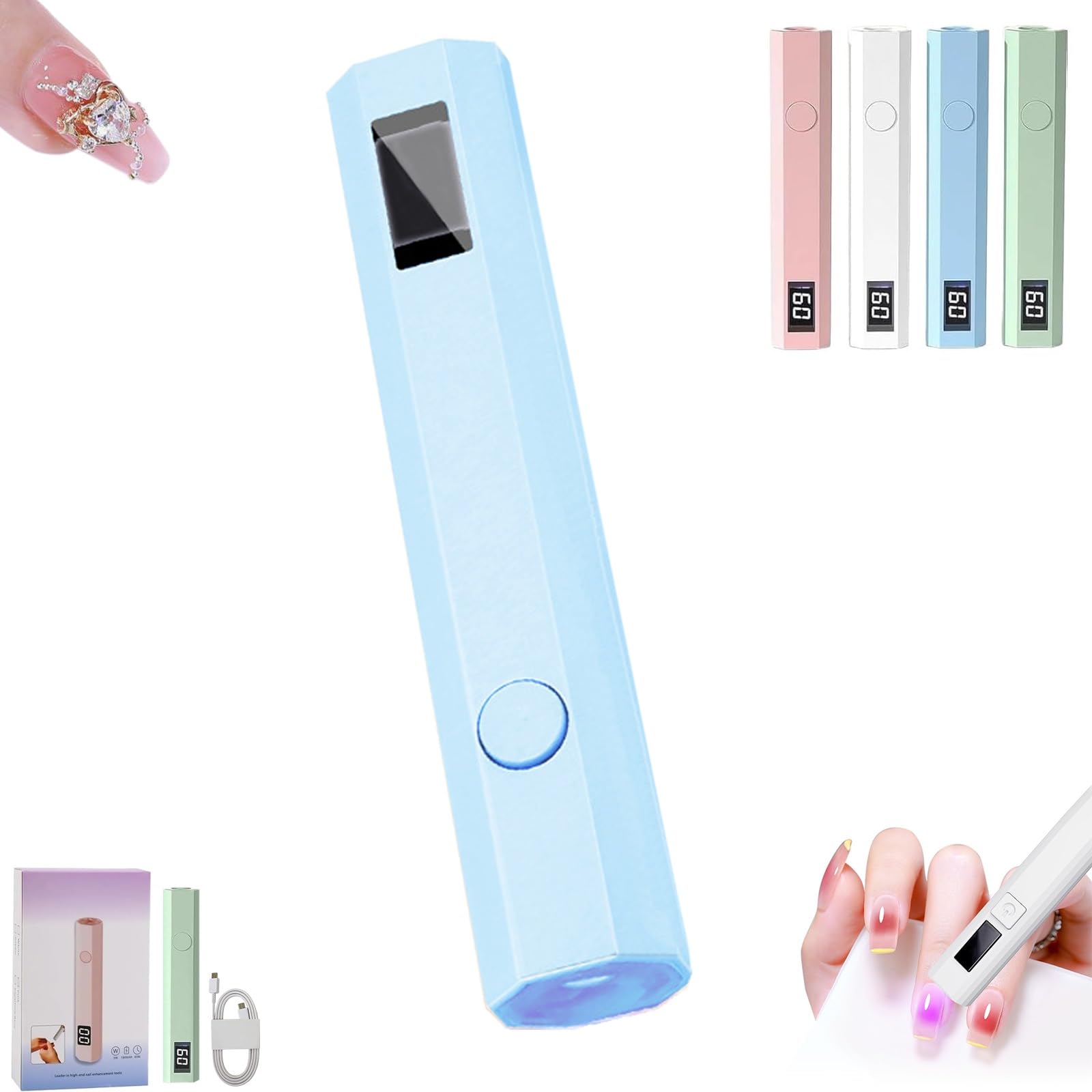 Zdouxuan Blue Glonailstickers Finger Nails Uv Light, Glonail Stickers Kit With Uv Light, Glonail Stickers Kit With Uv Light, Handheld Uv Light For Gel Nails, Cordless Uv Led Nail Lamp, 400Mah Rechargeable(Blue)