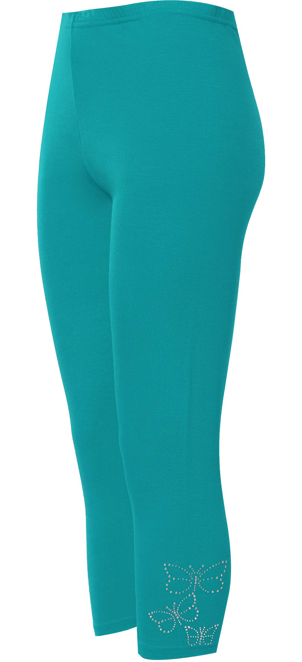 WearAll New Ladies 3/4 Butterfly Sequin Stretch Womens Leggings Teal 20/22