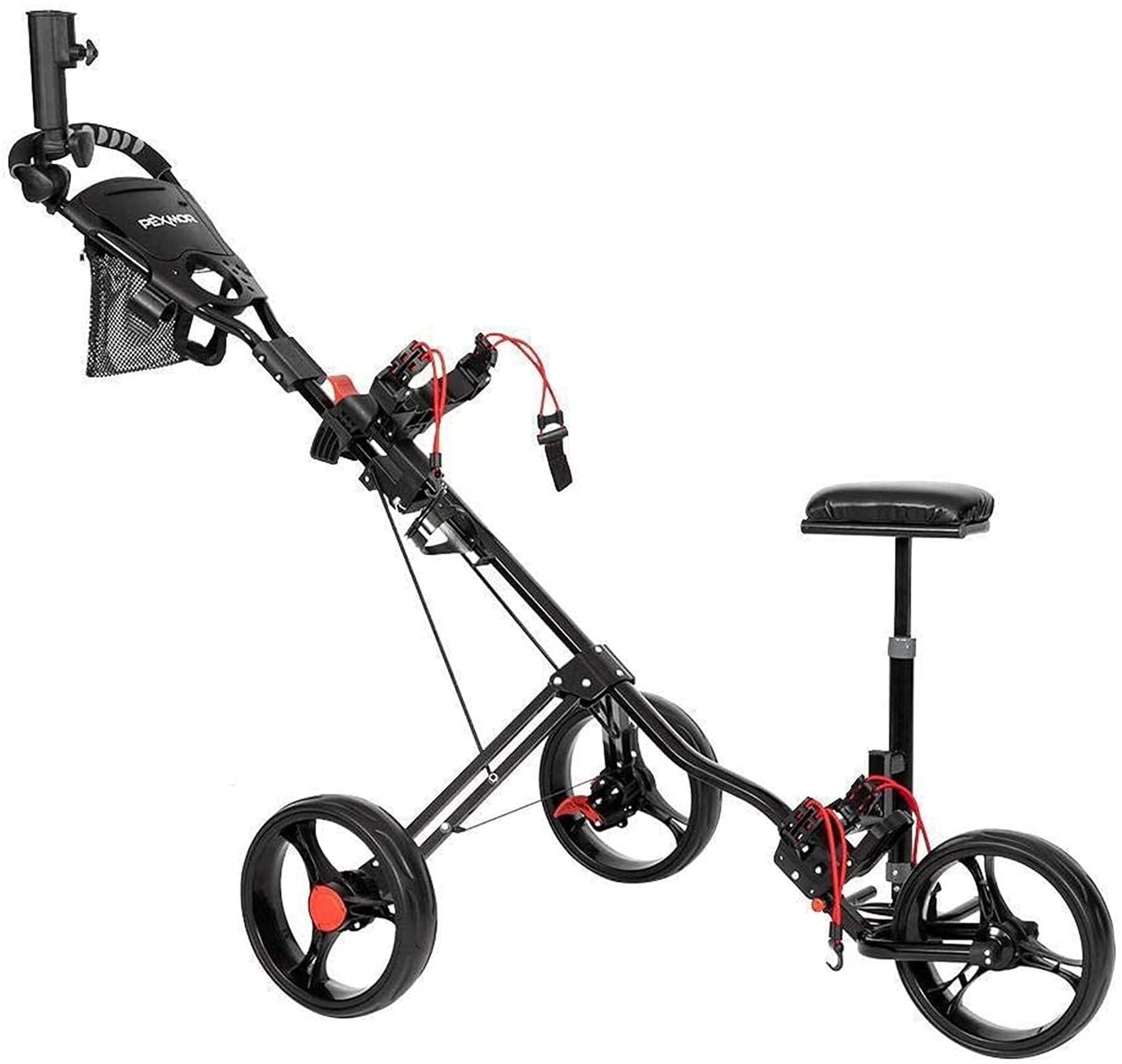 Golf Push Cart Multifunktionaler Golfwagen Trolley kann zusammengeklappt und leicht verstaut Werden 3-Rad-Trolley Schwarz