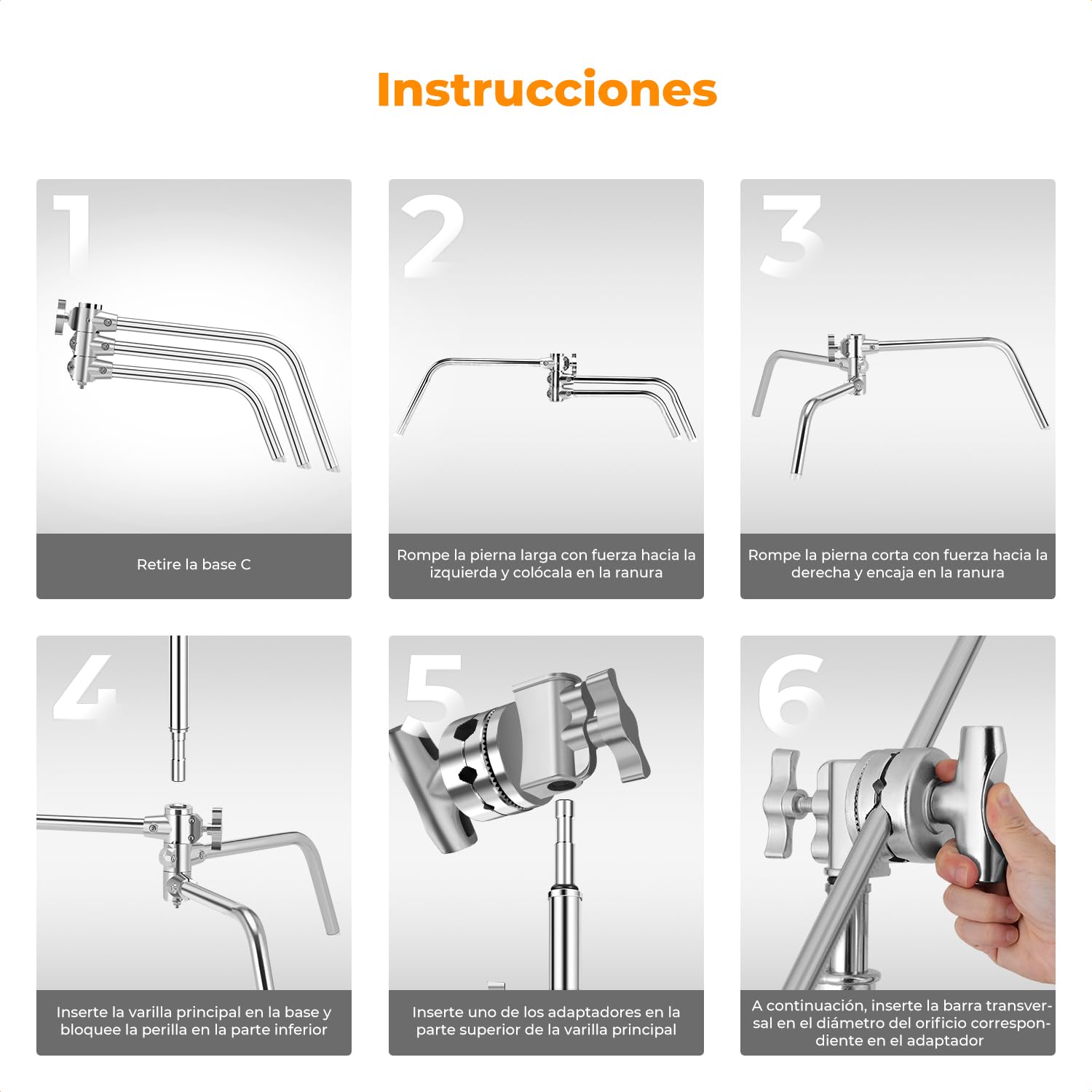K&F CONCEPT Soporte C 330cm Acero Inoxidable para Estudio | Brazo de pluma ajustable, 2 cabezales mango, carga 20kg, trípode luz fotografía, con sandbag, TL05