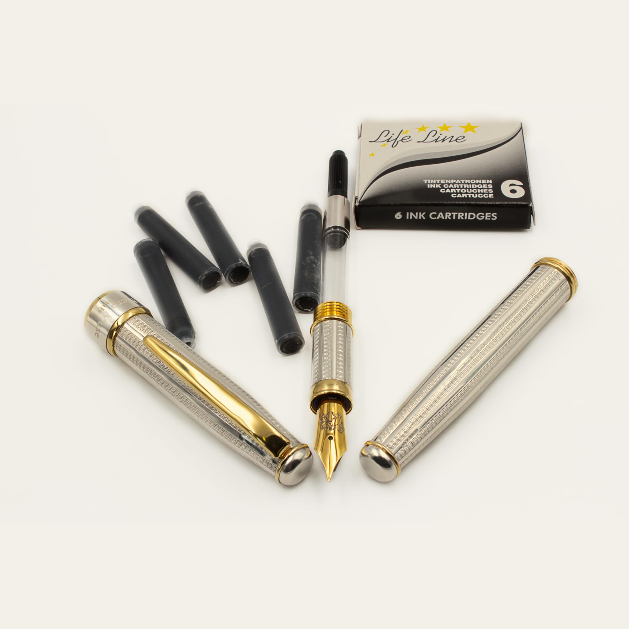 Grifos - Stylo Plume en Argent Sterling avec Détails Plaqués Or - Fabriqué en Italie - Plume Moyenne - Cadeau d'Anniversaire - Rechargeable