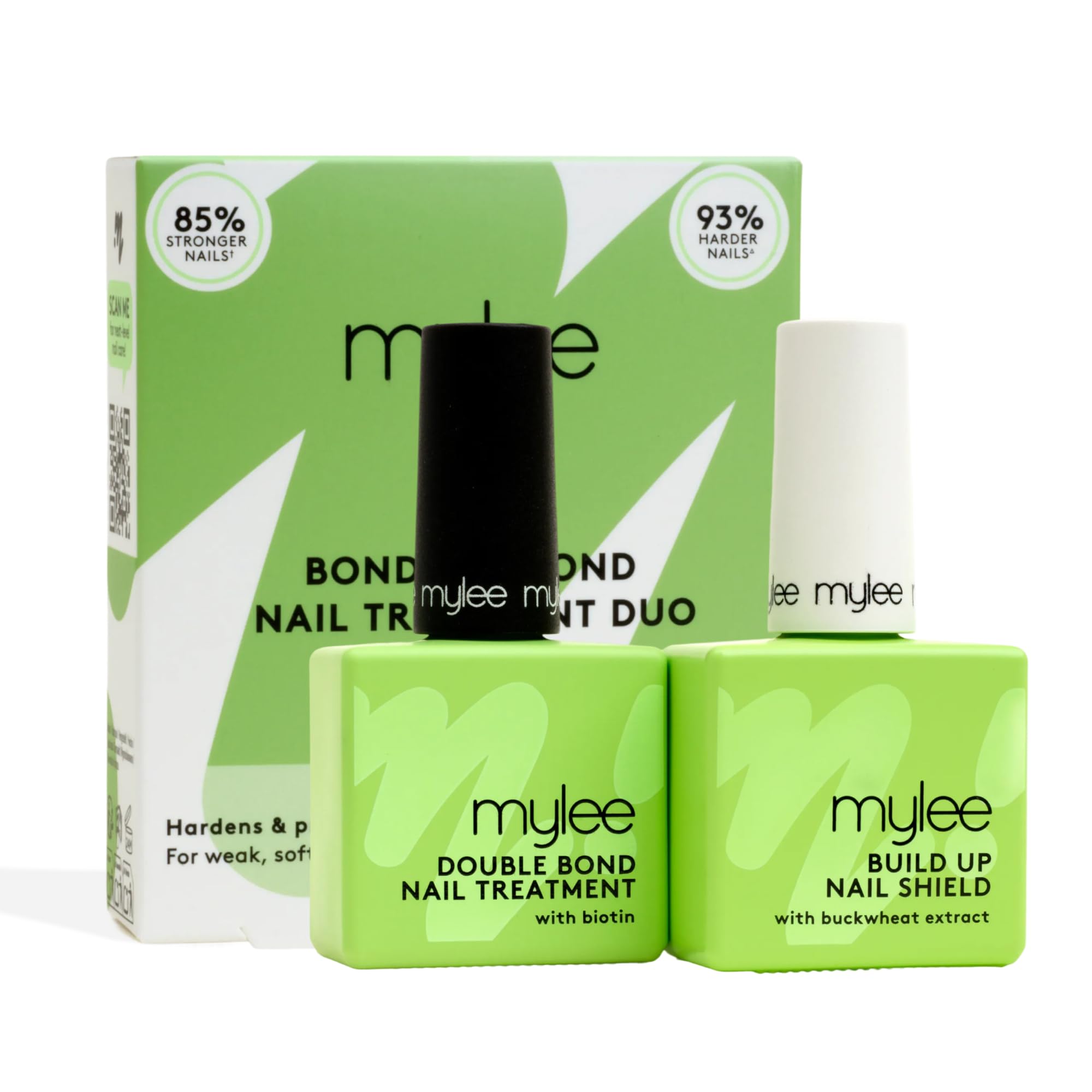 Mylee Bond & Beyond Duo - Réparation de la kératine à 99% - Renforce et camoufle en un seul geste - Technologie KeraBuild avec biotine, AHA et PHA - Restaure et protège les ongles - 2x13.5ml