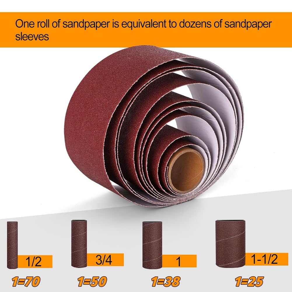 Schleiftrommel-Set mit Vier 3-Meter-Rollen Schleifpapier (80, 120, 240, 320) Trommelschleifer für Bohrmaschinen