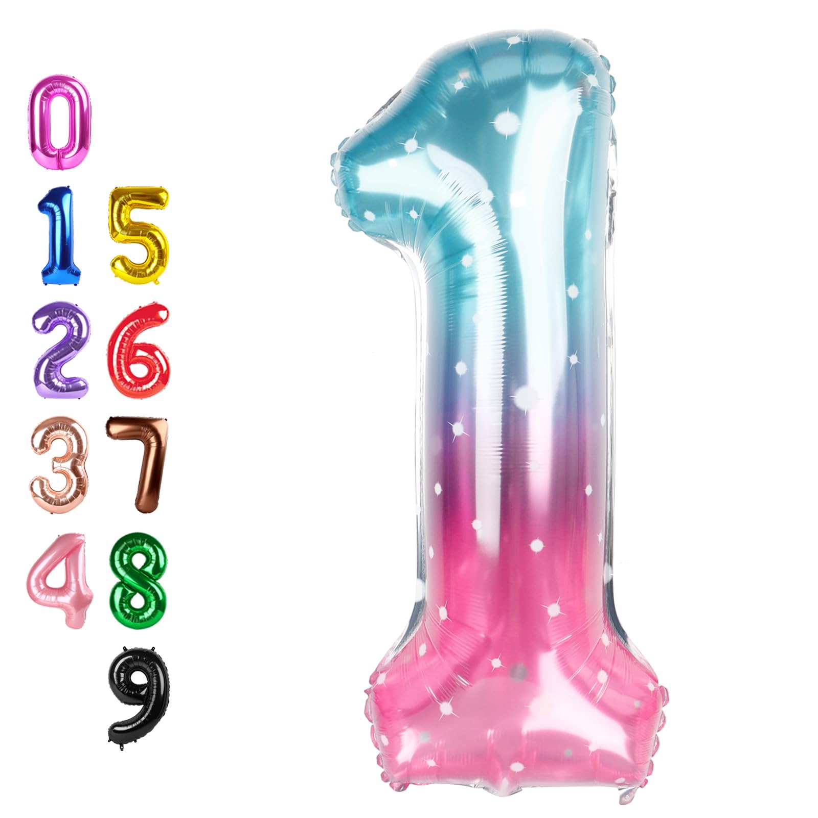 Number Balloons 1 Balloon 40 inch for 1 Birthday Decorations, Blue and Pink