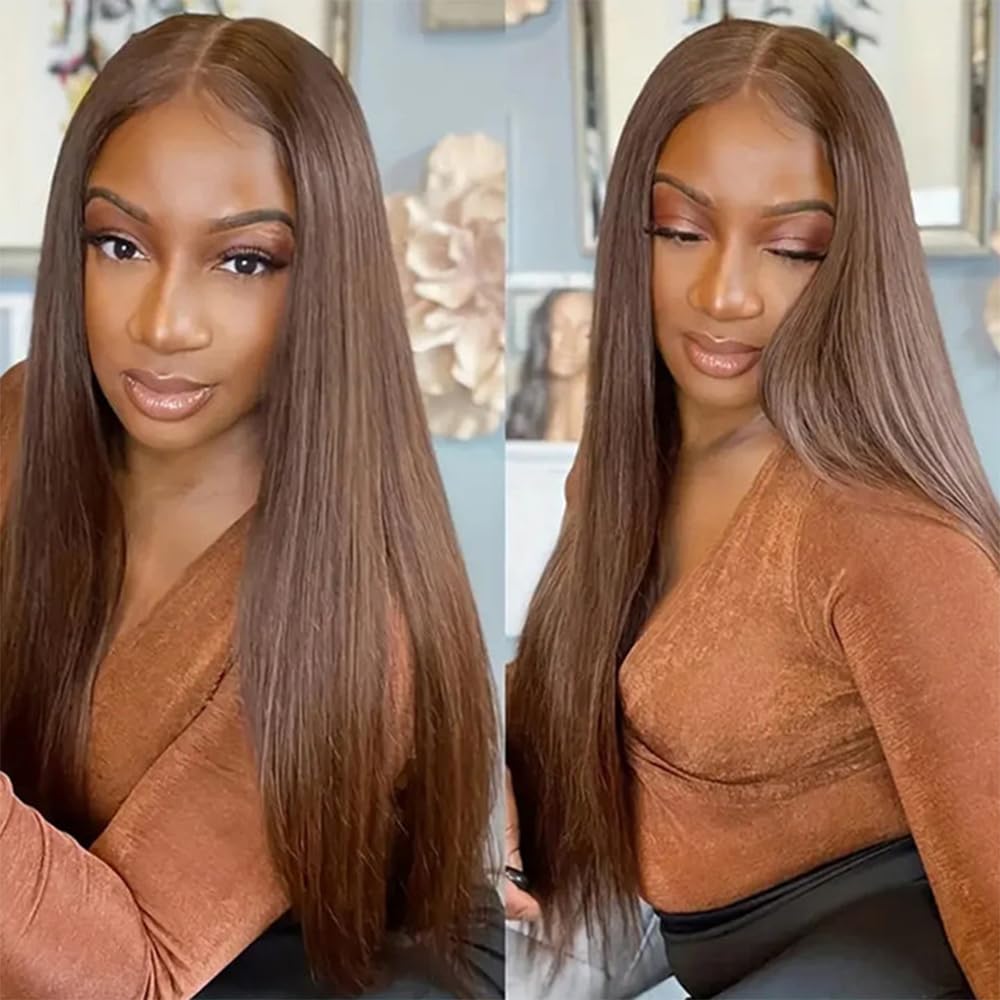 Tissage Bresilien Cheveux Humain #4 Chocolate Brown Bundle Human Hair Extension Machine Double Weft Weave Straight Human Hair Tissage Cheveux Naturel 50g/Bundle 3 Bundle 28 28 28Pouces