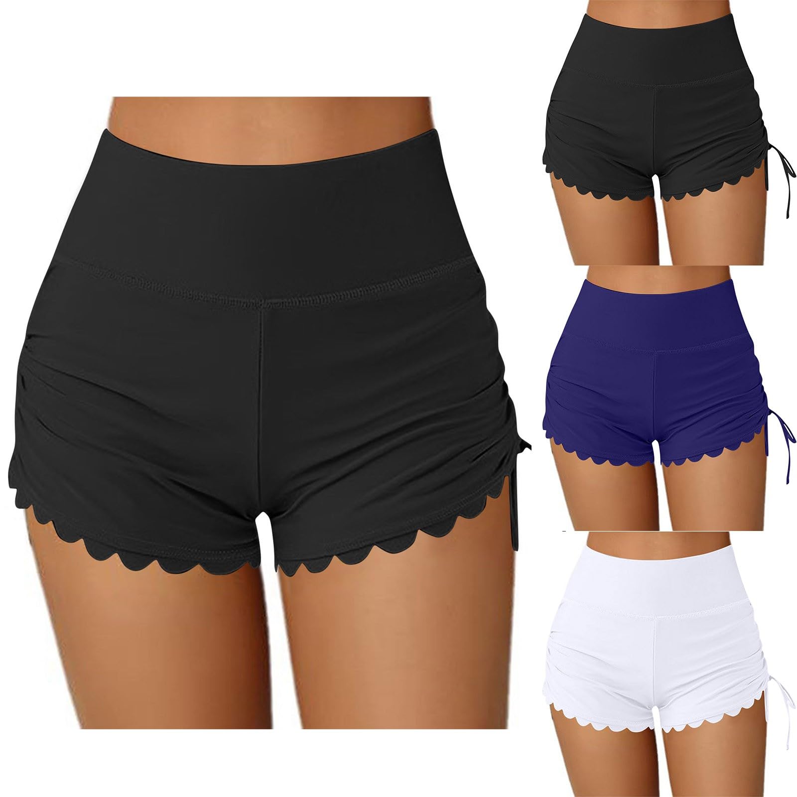 Women's Swim Shorts High Waisted Bathing Suit Bottoms Swimsuit Side Drawstring Boyshorts Swimwear Bikini Board Shorts