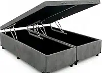 Cama Box Baú King Bipartida, 203x193x42 cm, Suporta 200kg por Lado, com Pistão a Gás (Suede Cinza)