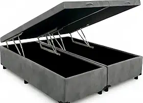 Cama Box Baú King Bipartida, 203x193x42 cm, Suporta 200kg por Lado, com Pistão a Gás (Suede Cinza)