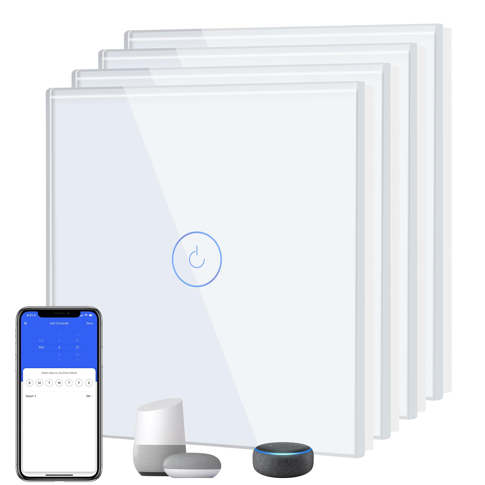 BSEED Interruptor Inteligente WIFI,Interruptores Tactil Con Cristal,Compatible con Alexa,Tuya y Smart Life,Requiere Cable Neutro,2 Gang 1 Vía,86mm Blanco — view 87