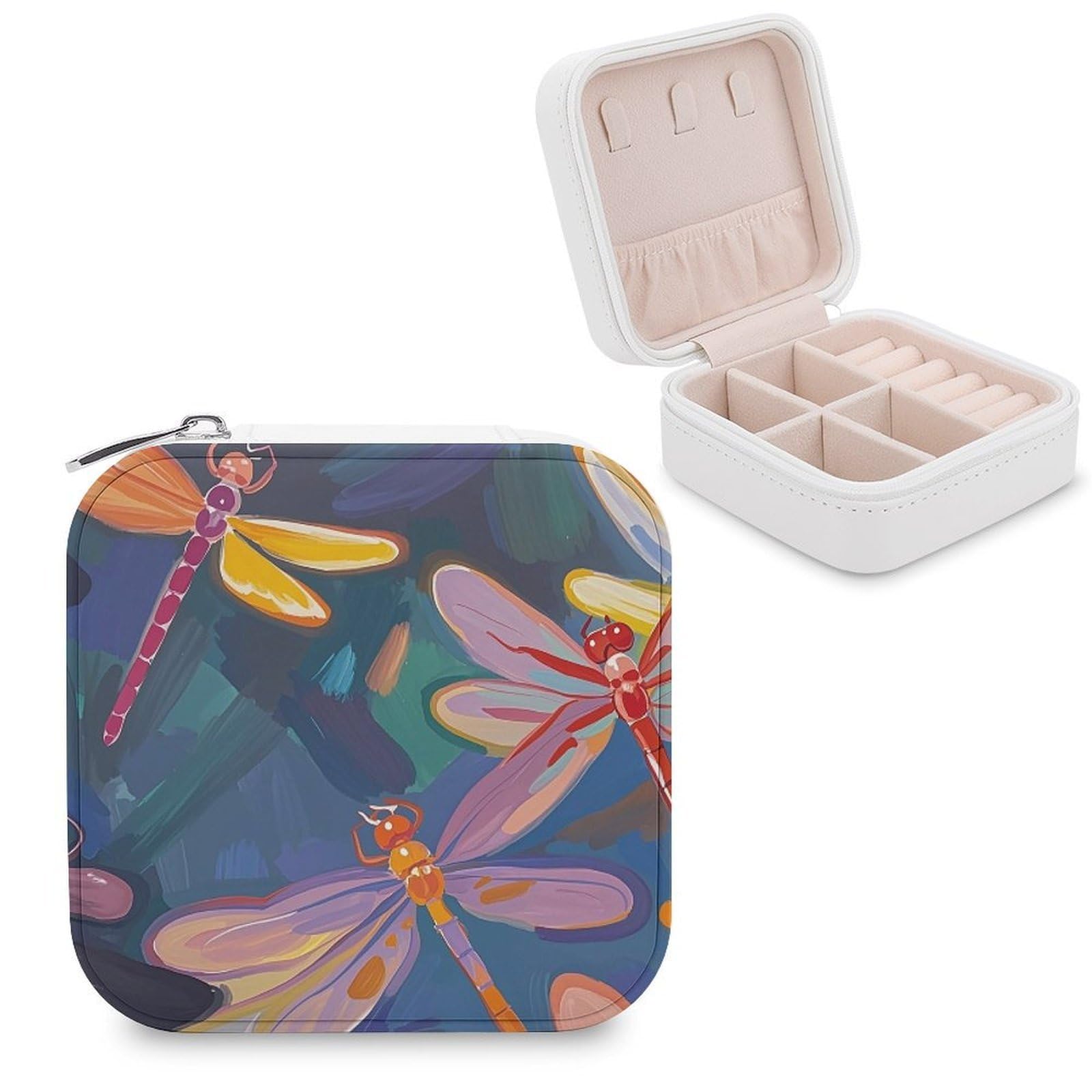 FekiLoot Hand Painted Dragonfly Jewelry Case Personalized Leather Jewelry Box Mini Travel Jewelry Case Small Portable Jewelry Organizer for Ring Earrings Necklace Bracelet