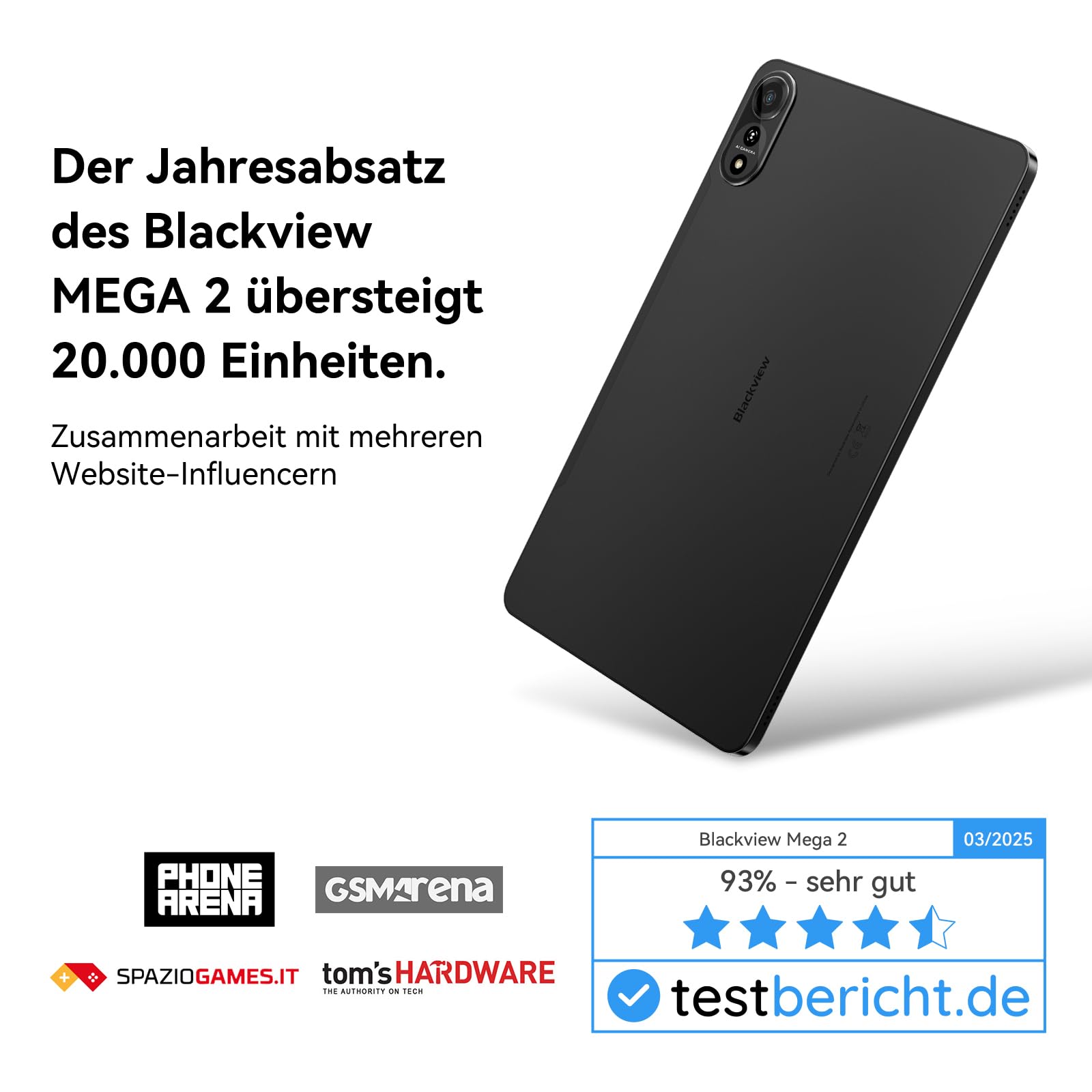 Blackview Mega2 Tablet 12 Zoll Android 15 Tablets, 24GB RAM+128GB ROM, 120HZ 2K FHD Gaming Tablet mit Tastatur Maus Stift Kopfhörer, 4G LTE+5G WiFi, 9000 mAh, WideVine L1, Dual Kamera, Face ID, Gray