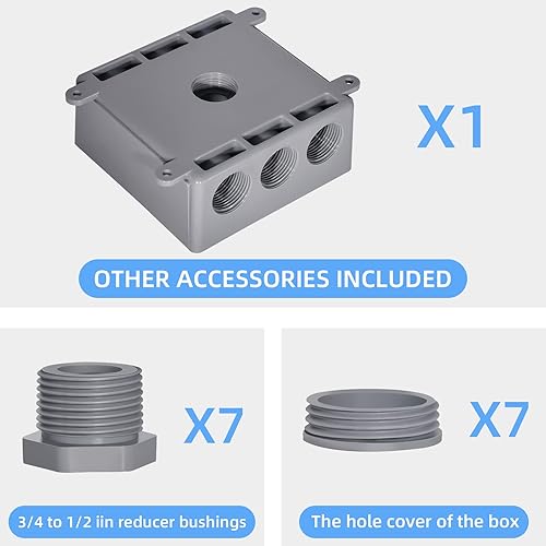 Vista 20 de Caja redonda de toma de corriente, resistente a la intemperie, 5 agujeros, 1/2 o 3/4 pulgadas, certificación UL, PVC sin cubierta, caja de Caja