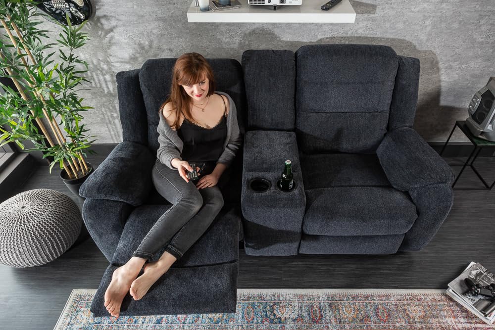 invicta INTERIOR Exklusiver 2er Kino Sessel Hollywood dunkelgrau Fernsehsessel Kinositze Heimkino Liegesessel verstellbar mit Getränkehalter Cupholder