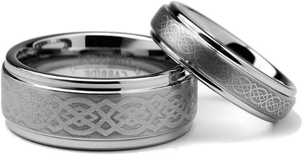 Ring for Men and Ring for Women His & Her's 8MM/6MM Tungsten Carbide Wedding Band Ring Set w/Laser Etched Celtic Design Wedding Band Ring Ideal Rings for couples