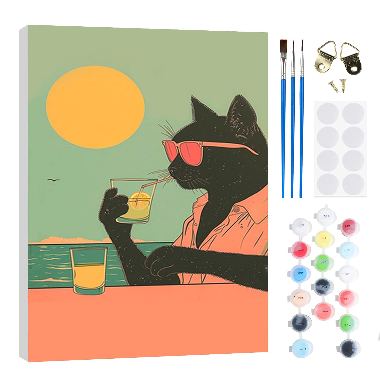 RICUVED Cat Paint by Numbers Kits for Adults Kids,Animal Painting Kits for Beginners On Clear Symbols Canvas with Wooden Framed, Easy DIY Acrylic Pigment Drawing Paintwork 20x30cm