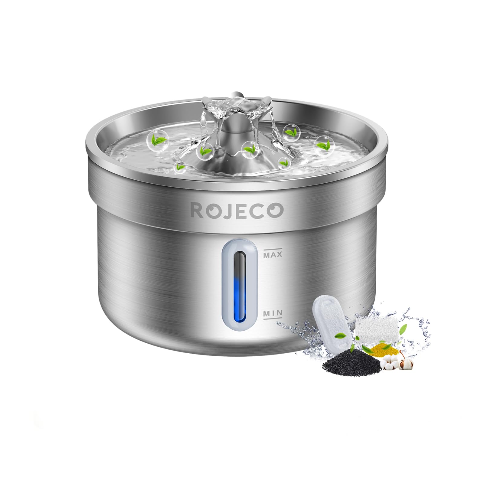 ROJECO 犬 猫 自動給水器 猫 水飲み器自動 ステンレス製 2L循環式大容量ペット給水器 20dB静音省エネルギー 王冠式設計 お留守番対応