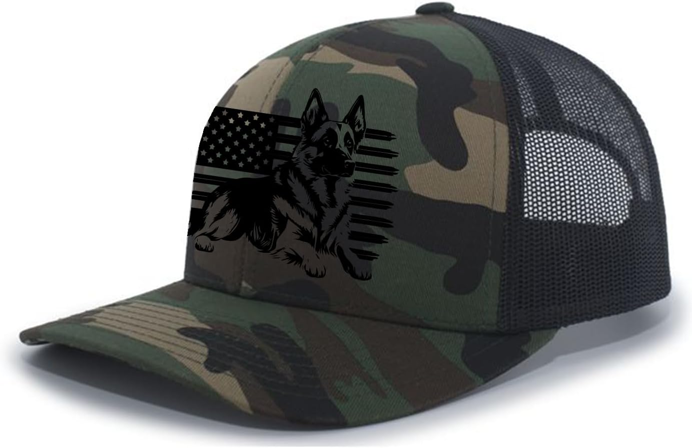 Trenz Shirt Company Mens Patriotic Distressed German Shepherd Rugged USA Flag Mens Mesh Back Trucker Hat
