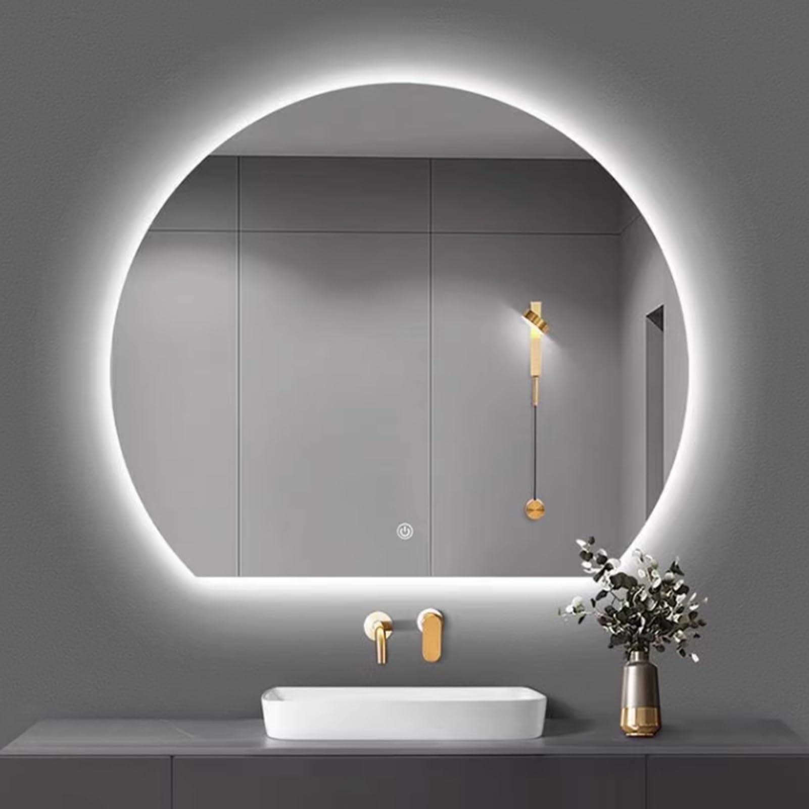 Runder LED-Badezimmerspiegel – Touch-Steuerung, 3 Farben, dimmbar, Wandmontage, beleuchteter Spiegel, Anti-Beschlag, Dual-Touch-Taste, moderner Kosmetikspiegel für Badezimmer