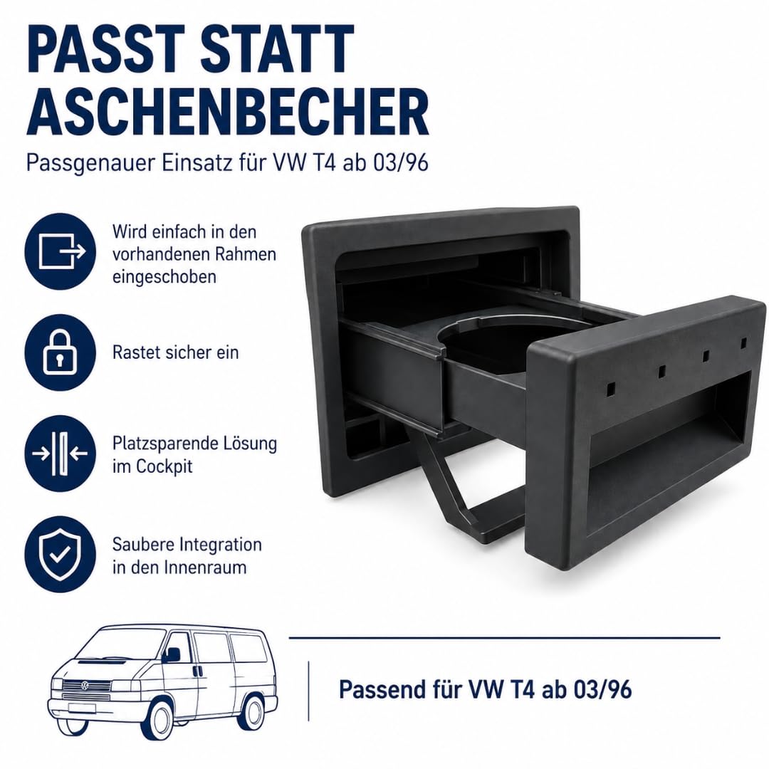 Portabevande adatto per VW T4 Bulli – a partire dall'anno di costruzione 03/96 – invece di posacenere